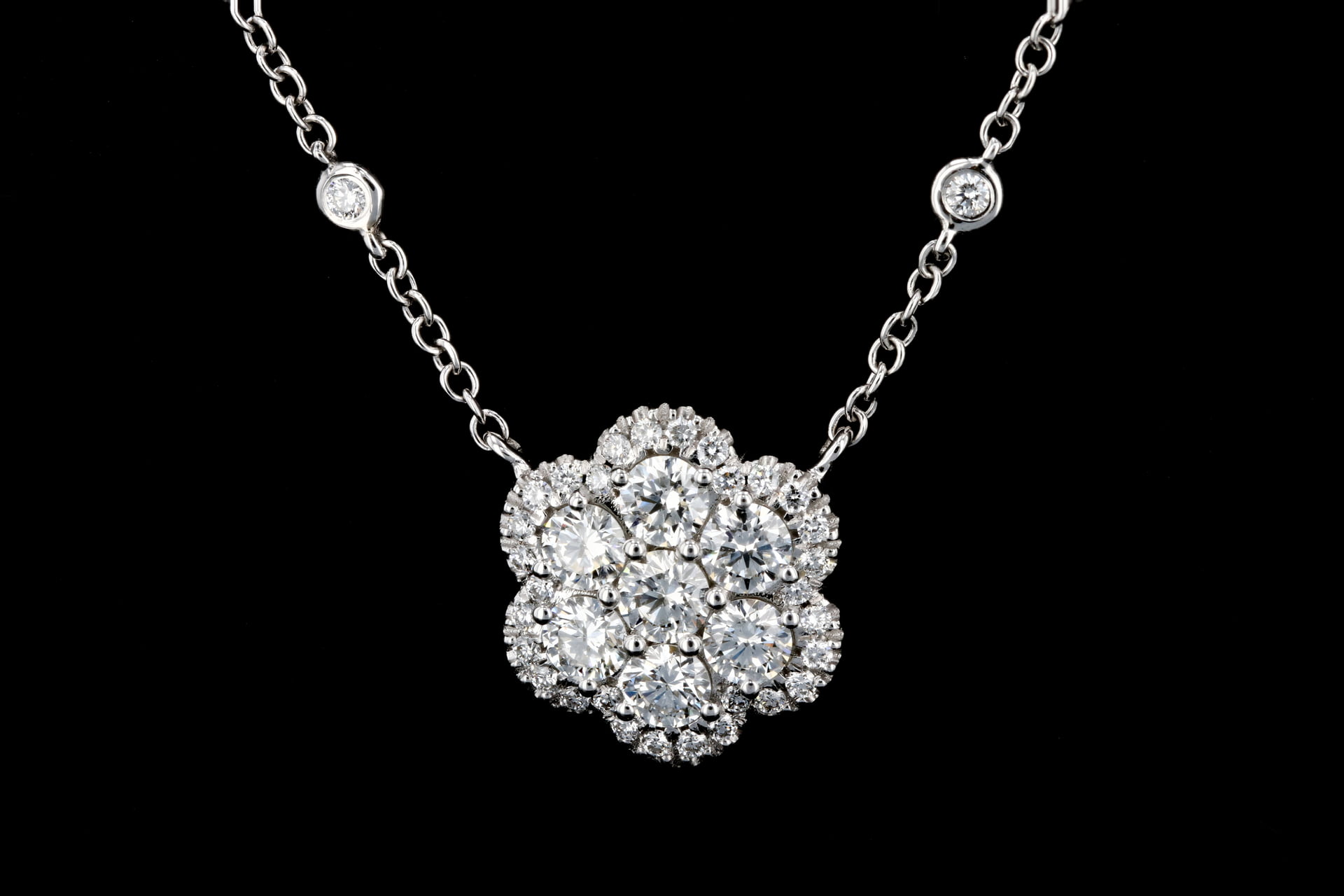 White Gold and Diamond Blossom Pendant Necklace