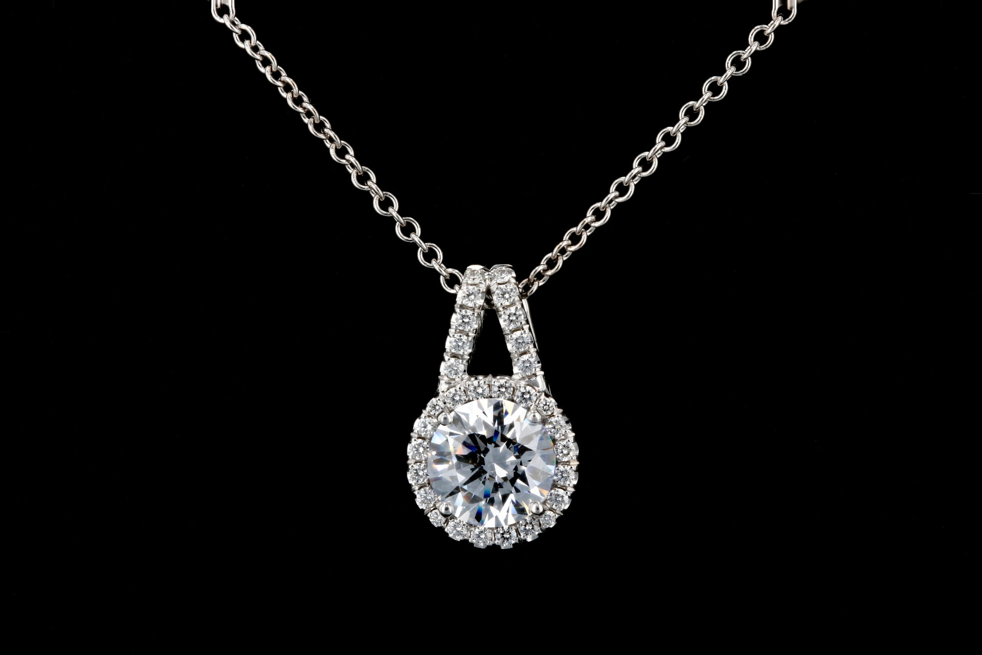 Baguette Halo & Round Diamond Pendant