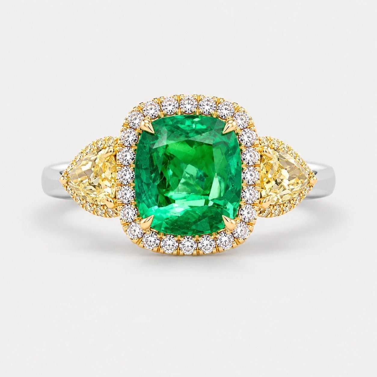 Colombian Emerald Cushion Halo Ring