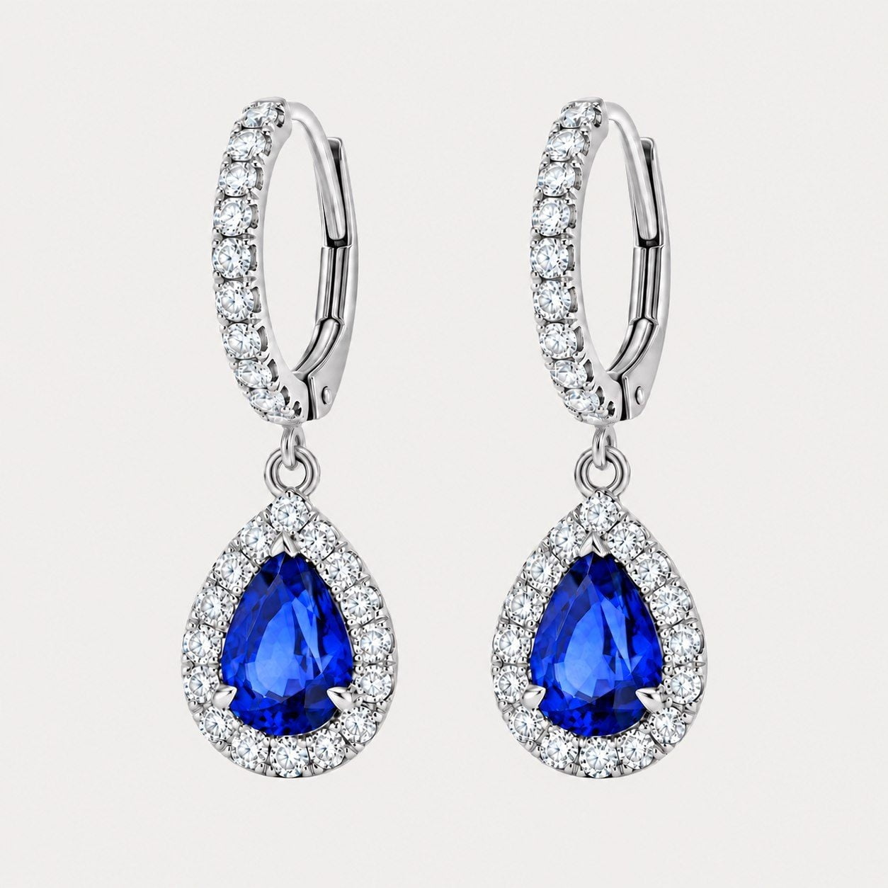 Sapphire Teardrop Halo Earrings