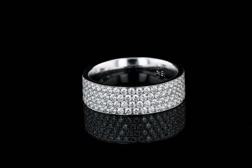 3 Row Women's Anniversary Band 14k White Gold Pave Eternity Ring Diamond  2.75Ct