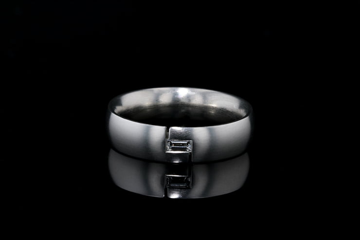 Low Dome Matte Band, Channel Set Baguette Diamond