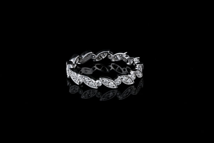 Pave' Diamond Leaf Shaped Wedding Band