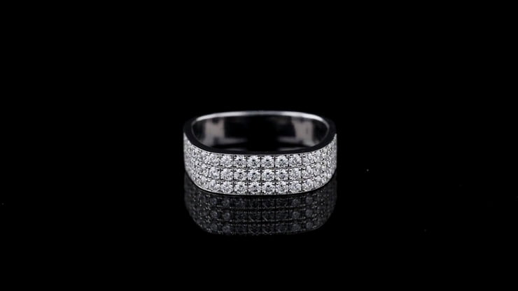 Three Row Plat Pave Set Wedding Band Set in Platinum