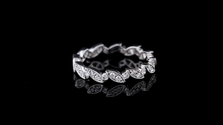 Stackable Vintage Pave Band with Small Round Diamonds Set in Alternating Marquise and Round Shapes