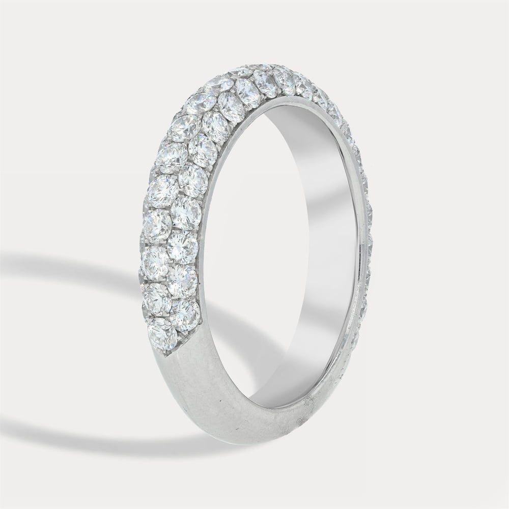 Three Row Domed Pavé Set Round Diamond Band