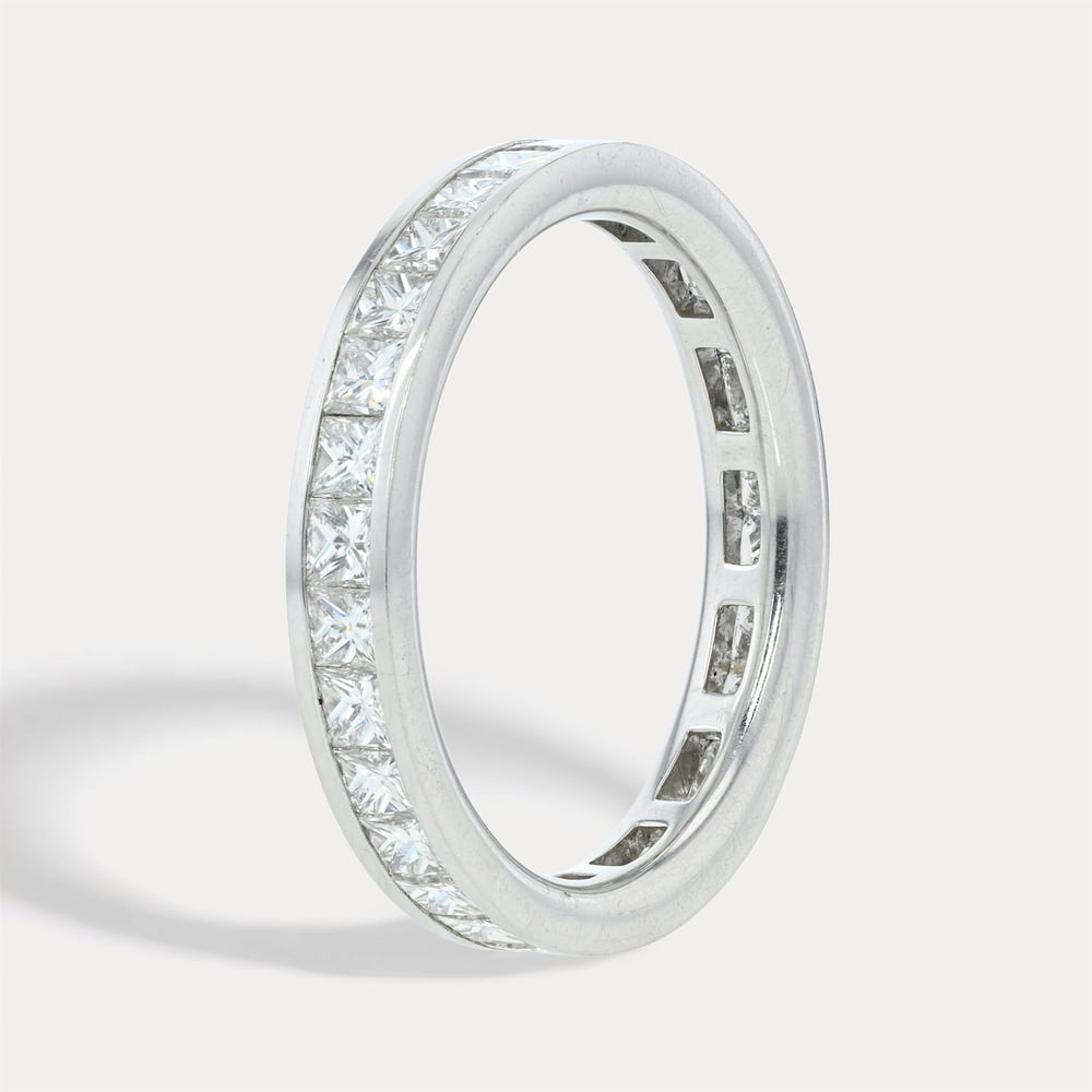 Flat Channel Set Princess Cut Diamond Comfort Fit Eternity Band