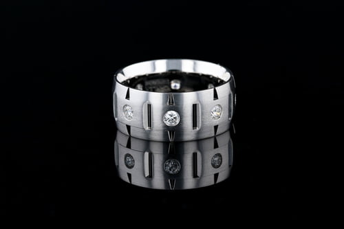 Men's Low Dome Etched Band, Bezel Set Diamonds