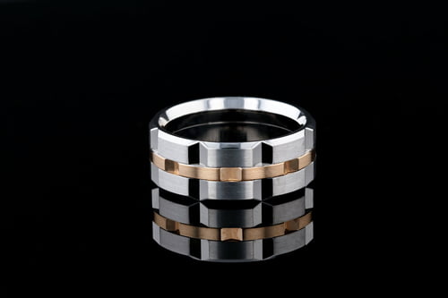 Men's Rose Gold Center, White Gold Sides, Beveled Edges