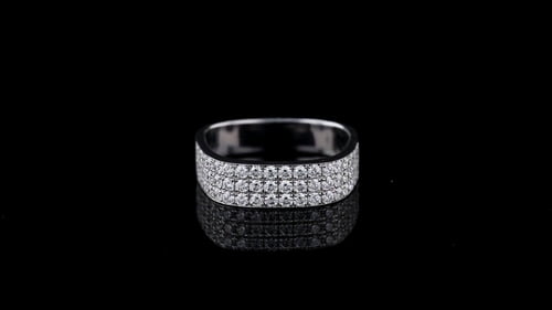 Pave' Three Row Plat Pave Set Wedding Band Set in Platinum